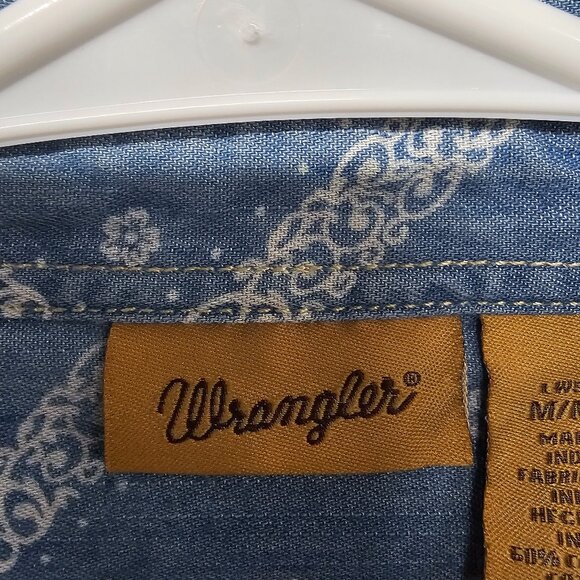 Wrangler Blue tunic button Up blouse Western Boho Casual M - Picture 9 of 12